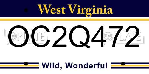 OC2Q472 West Virginia License Plate