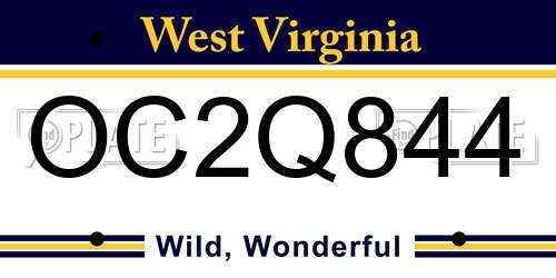 OC2Q844 West Virginia License Plate