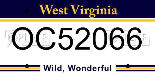 OC52066 West Virginia License Plate
