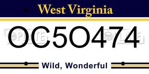 OC5O474 West Virginia License Plate
