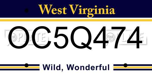 OC5Q474 West Virginia License Plate