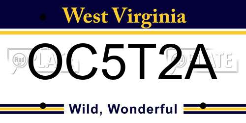 OC5T2A West Virginia License Plate