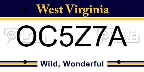 OC5Z7A West Virginia License Plate