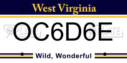 OC6D6E West Virginia License Plate