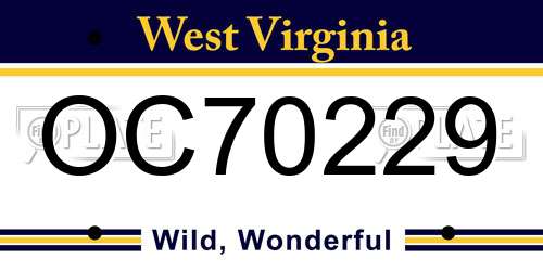 OC70229 West Virginia License Plate