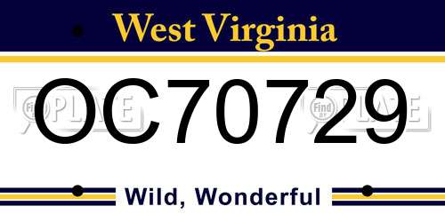 OC70729 West Virginia License Plate