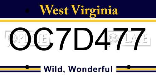 OC7D477 West Virginia License Plate