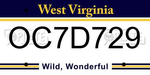 OC7D729 West Virginia License Plate