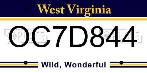 OC7D844 West Virginia License Plate