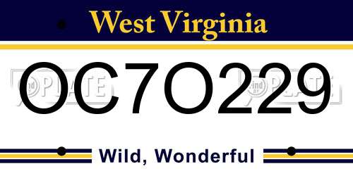 OC7O229 West Virginia License Plate