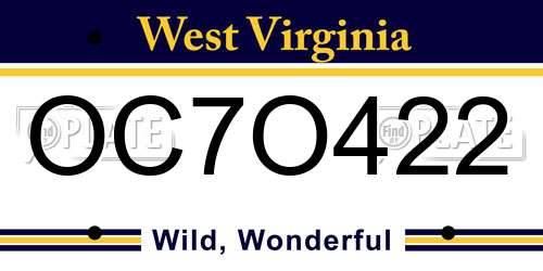 OC7O422 West Virginia License Plate