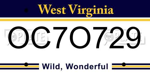 OC7O729 West Virginia License Plate