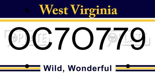 OC7O779 West Virginia License Plate