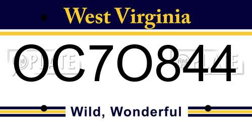 OC7O844 West Virginia License Plate
