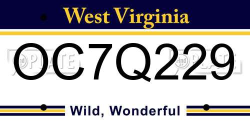 OC7Q229 West Virginia License Plate