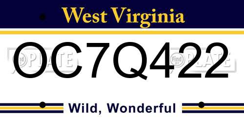 OC7Q422 West Virginia License Plate