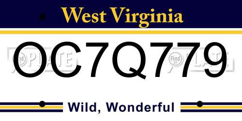 OC7Q779 West Virginia License Plate