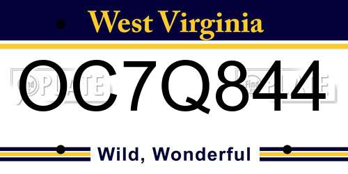 OC7Q844 West Virginia License Plate