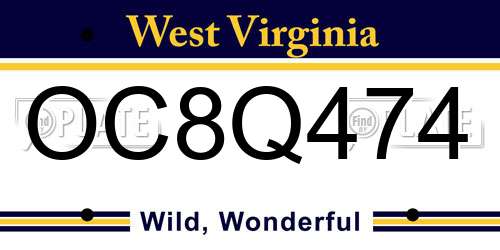 OC8Q474 West Virginia License Plate