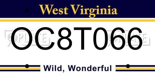 OC8T066 West Virginia License Plate