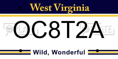 OC8T2A West Virginia License Plate