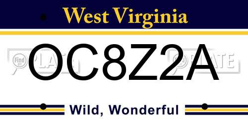 OC8Z2A West Virginia License Plate