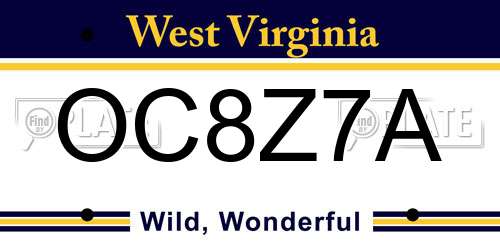 OC8Z7A West Virginia License Plate