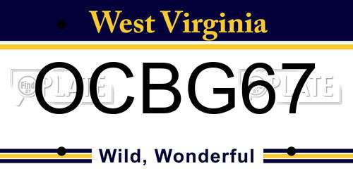 OCBG67 West Virginia License Plate