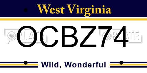 OCBZ74 West Virginia License Plate