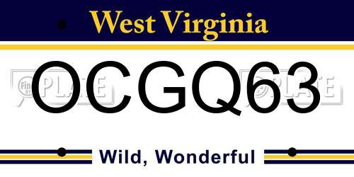 OCGQ63 West Virginia License Plate