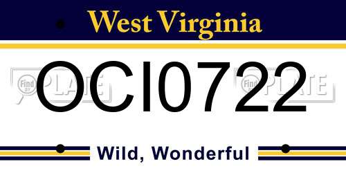 OCI0722 West Virginia License Plate