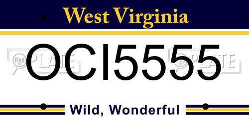 OCI5555 West Virginia License Plate