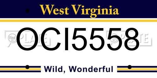 OCI5558 West Virginia License Plate
