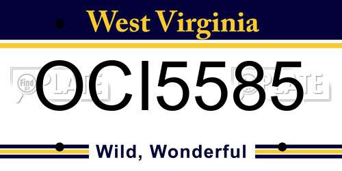 OCI5585 West Virginia License Plate