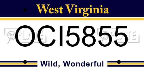 OCI5855 West Virginia License Plate