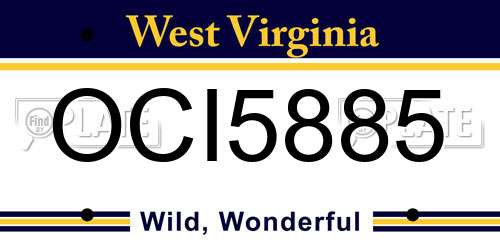 OCI5885 West Virginia License Plate