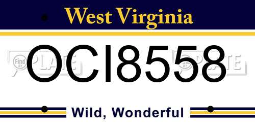 OCI8558 West Virginia License Plate