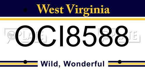 OCI8588 West Virginia License Plate