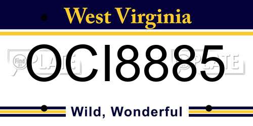 OCI8885 West Virginia License Plate