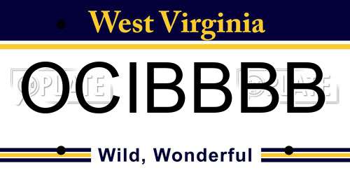 OCIBBBB West Virginia License Plate