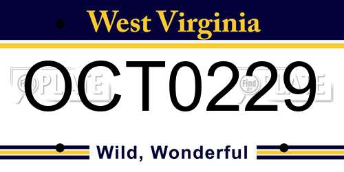 OCT0229 West Virginia License Plate