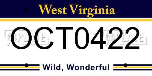 OCT0422 West Virginia License Plate