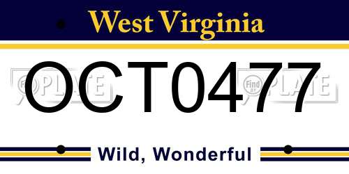 OCT0477 West Virginia License Plate