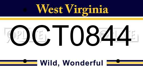 OCT0844 West Virginia License Plate