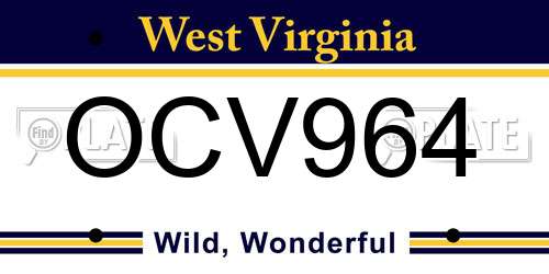 OCV964 West Virginia License Plate