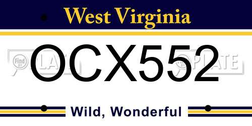 OCX552 West Virginia License Plate