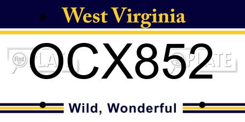 OCX852 West Virginia License Plate