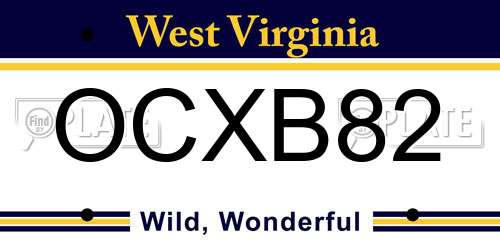 OCXB82 West Virginia License Plate
