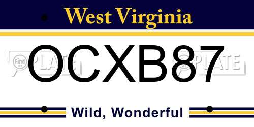 OCXB87 West Virginia License Plate