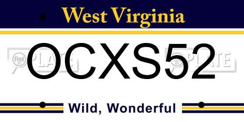 OCXS52 West Virginia License Plate